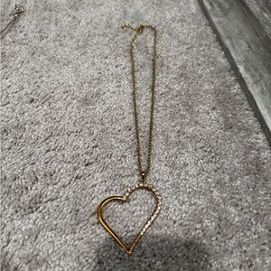 Gold Heart Pendant Necklace with Crystal Accents - Women Jewelry